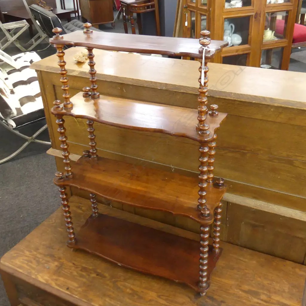 MAHOGANY 4 TIER WALL SHELF, BARLEY TWIST STRETCHERS 830 X 570MM Image 1++