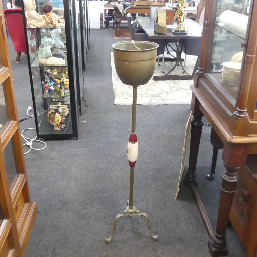 TALL BRASS & PORCELAIN PLANTER STAND & POT H. 1225MM Image 1++