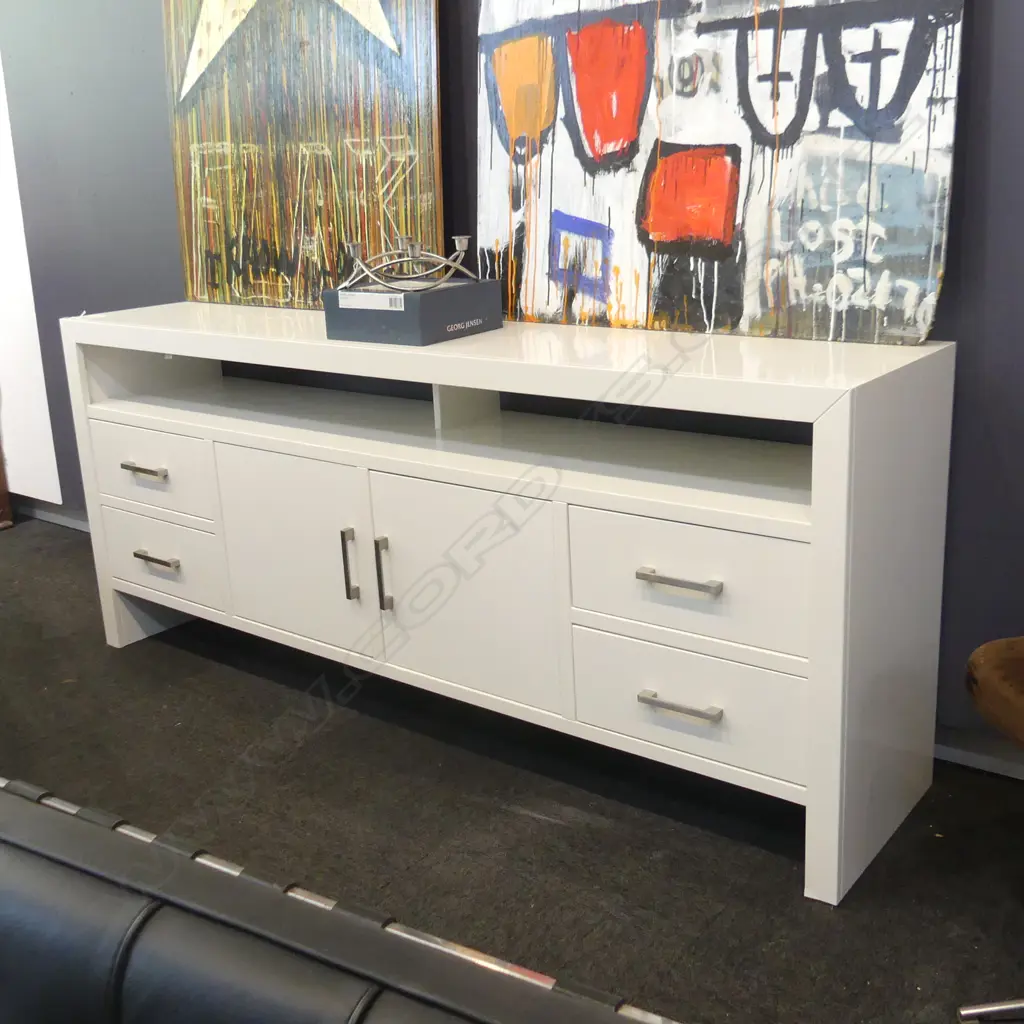 MODERN MDF WHITE ENTERTAINMENT UNIT W 2000 H 850MM Image 1++