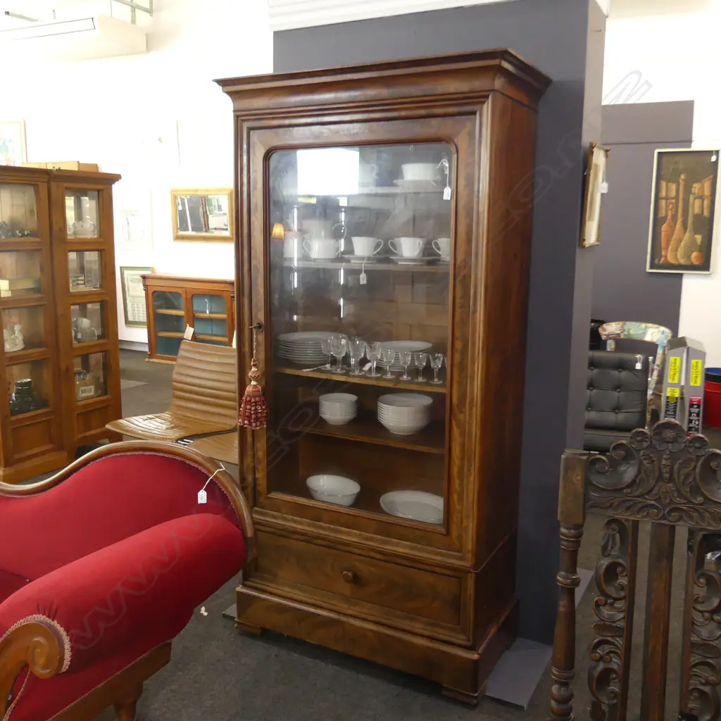 FRENCH LOUIS PHILIPPE FIGURED MAHOGANY NEO-CLASSICALGLASS FRONTED CABINET 910 X 420 X 1860mm Image 1++
