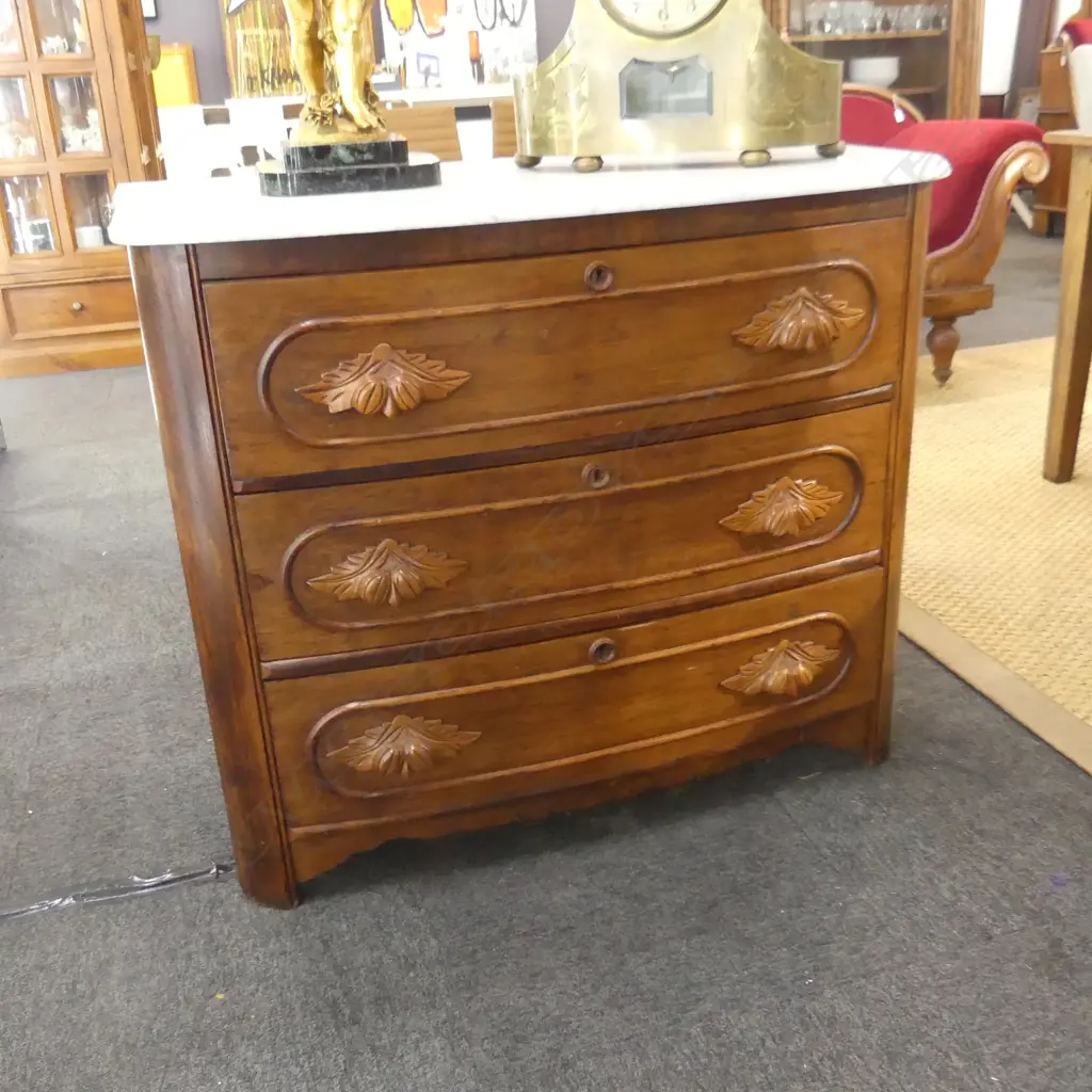 3 DRAWER CONTINETAL MARBLE TOPPED CHEST OF DRAWERS H 830 W 950 MM Image 1++