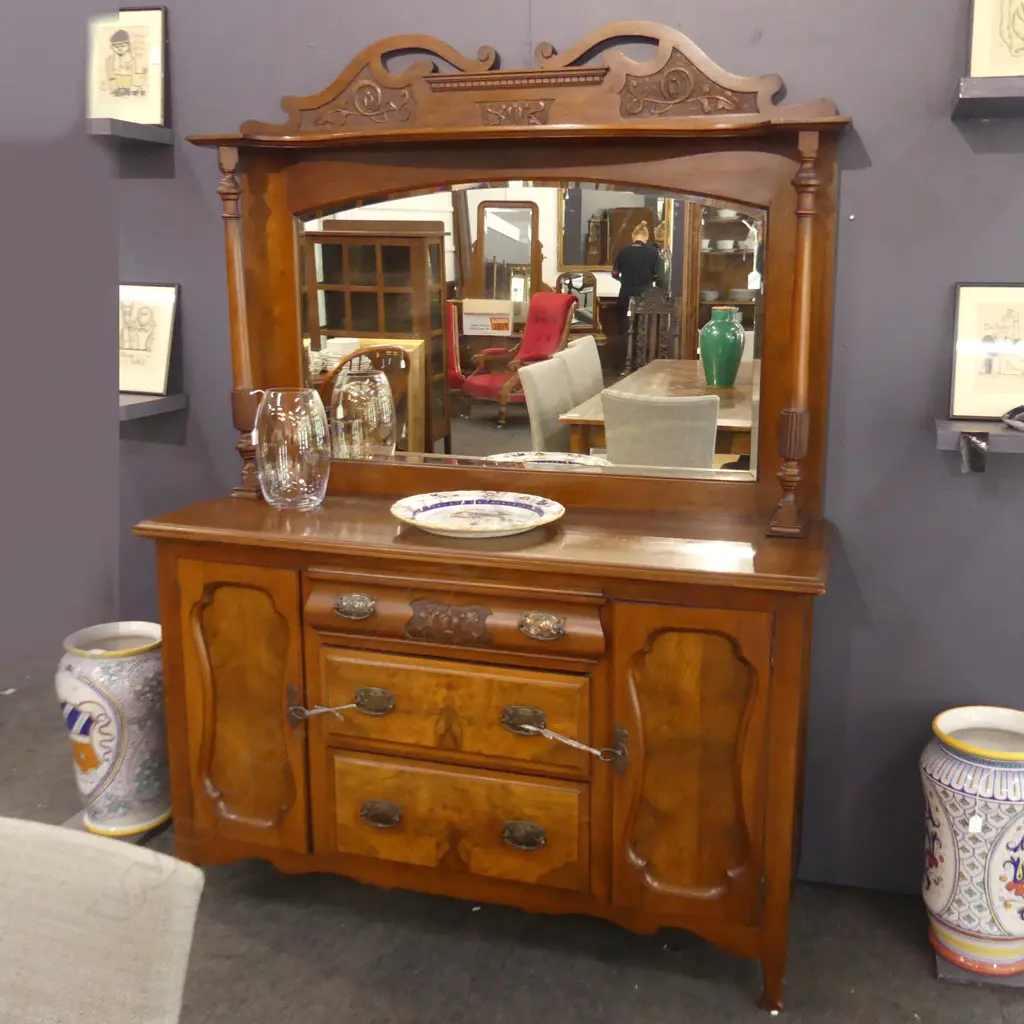 CARVED WOODEN MIRRORED BACK SIDEBOARD 1450 X 2000MM Image 1++