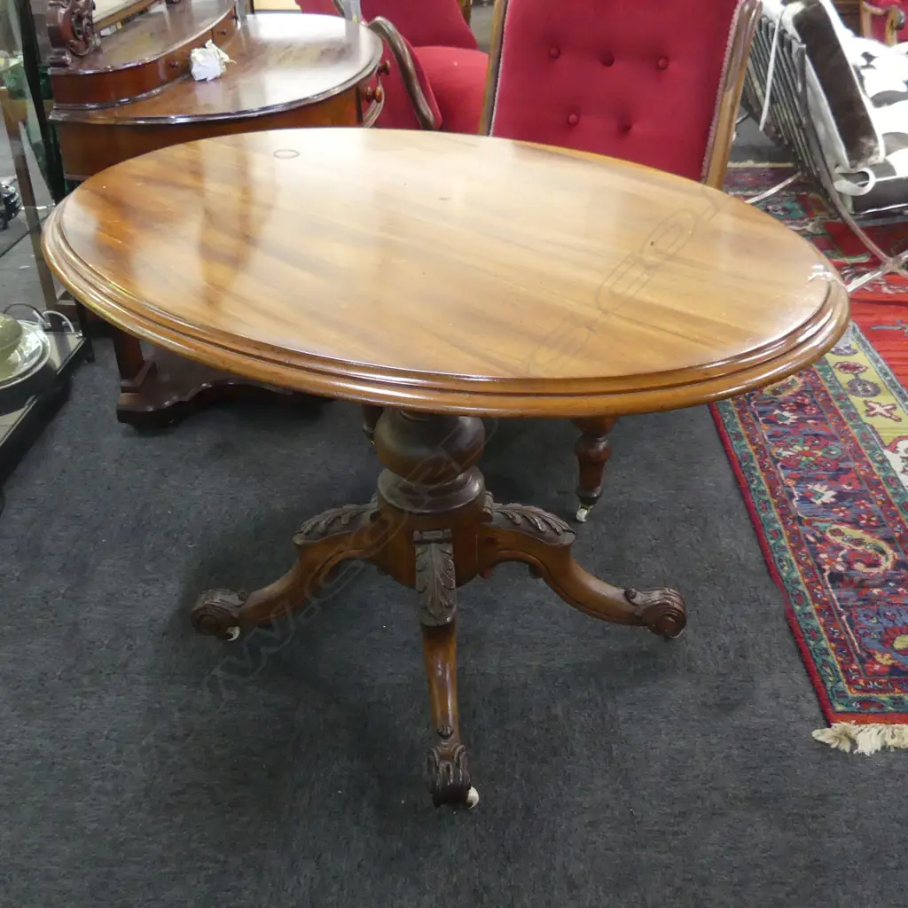 VICTORIAN MAHOGANY LOO TABLE ON PEDESTAL BASE 1200 x 900 x 750mm Image 1++