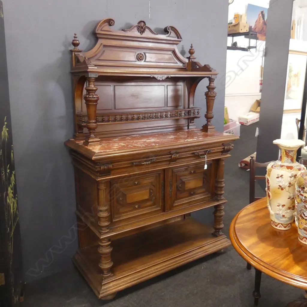 FRENCH STYLE CARVED WOODEN BUFFET WITH MARBLE TOP W. 1200 H. 1830MM Image 1++
