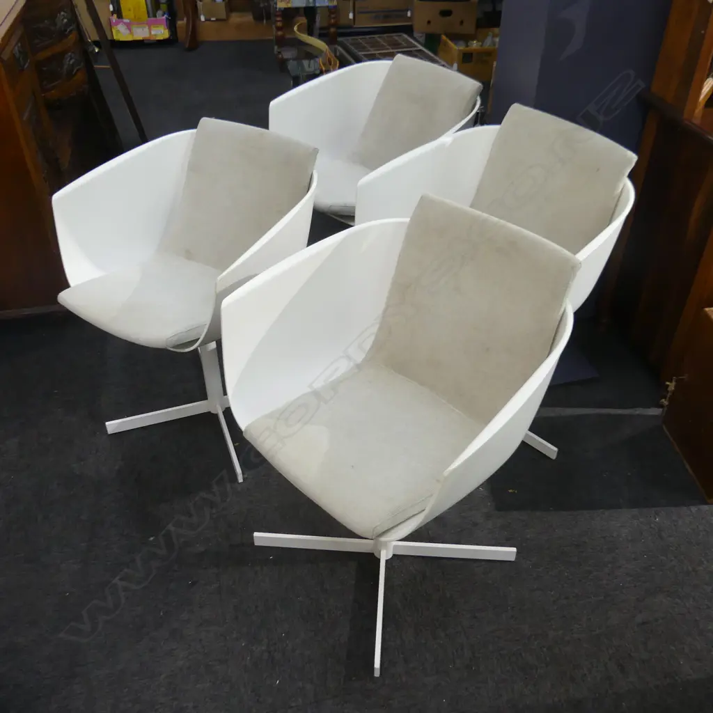4  POLIFORM WHITE MOULDED SWIVEL CHAIRS WITH CHAIR PADS Image 1++