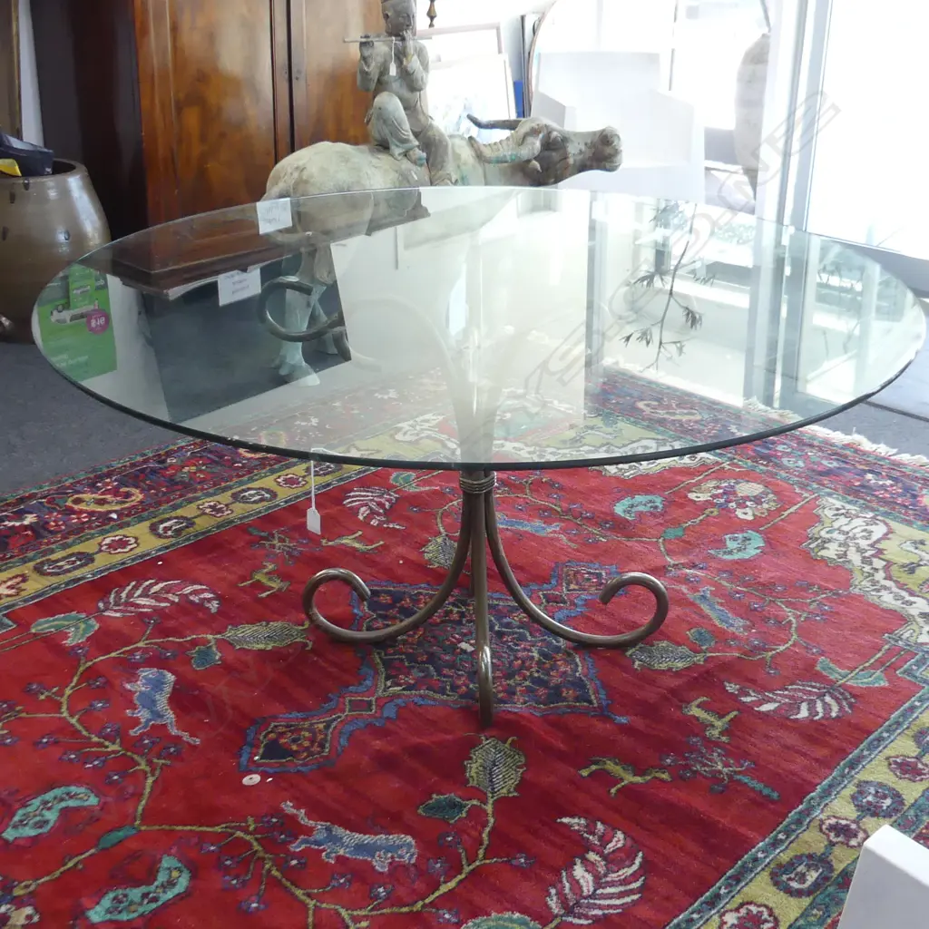ROUND GLASS TABLE ON IRON BASE 1500 x 760mm Image 1++