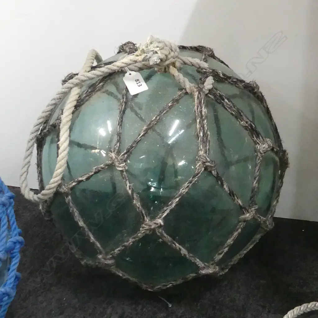 OLD GLASS FISHING FLOAT WITH NETTING DIA 400MM Image 1++