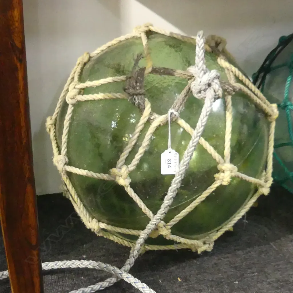 OLD GLASS FISHING FLOAT WITH NETTING DIA 400MM Image 1++