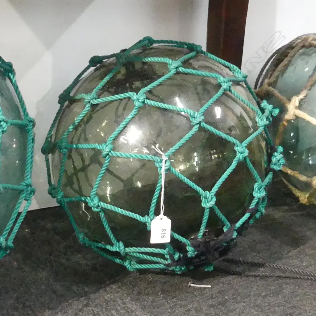 OLD GLASS FISHING FLOAT WITH NETTING Dia.340mm Image 1++