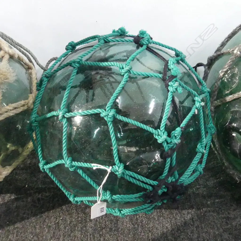 OLD GLASS FISHING FLOAT WITH NETTING DIA 340MM Image 1++