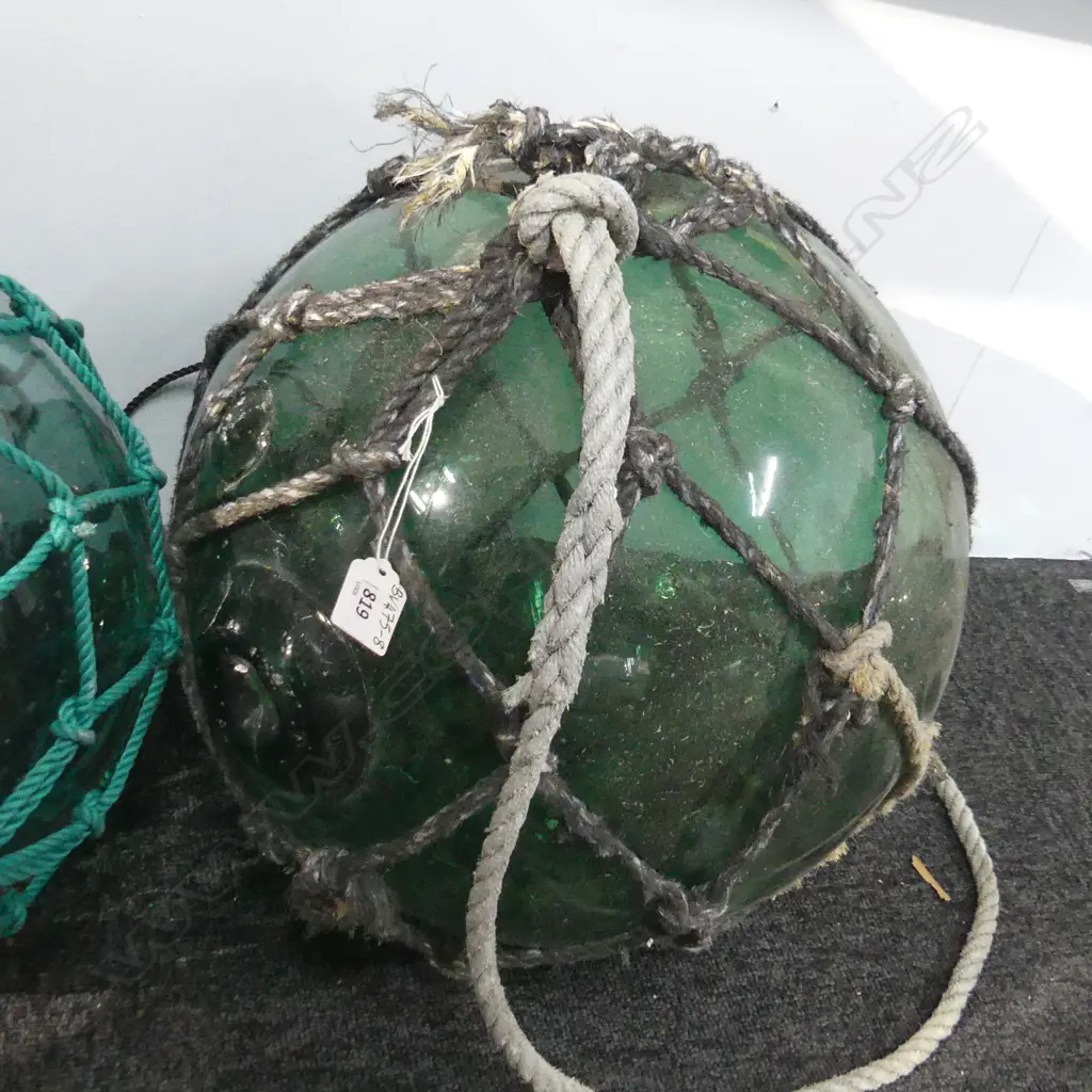 OLD GLASS FISHING FLOAT WITH NETTING DIA 400MM Image 1++