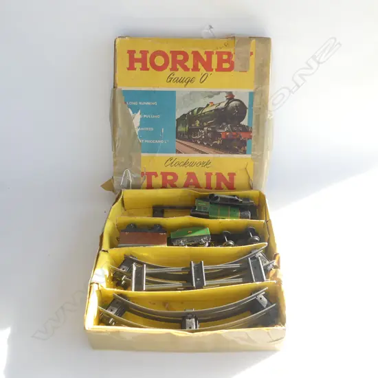 	HORNBY GAUGE 'O' CLOCKWORK TRAIN SET No. 30 GOODS SET. tape to box