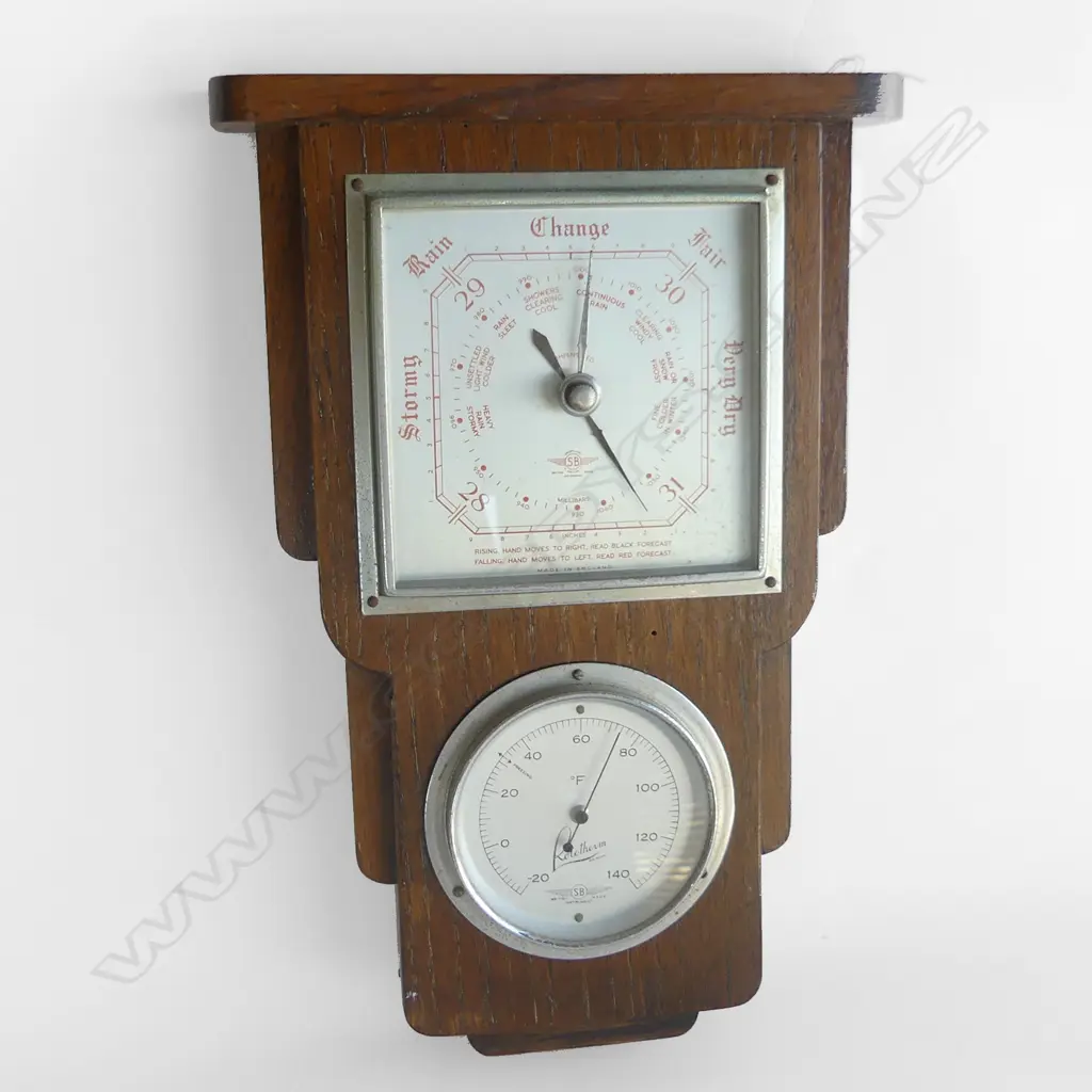 ART DECO OAK FRAMED ROTHERHAM BAROMETER  H. 310MM Image 1++