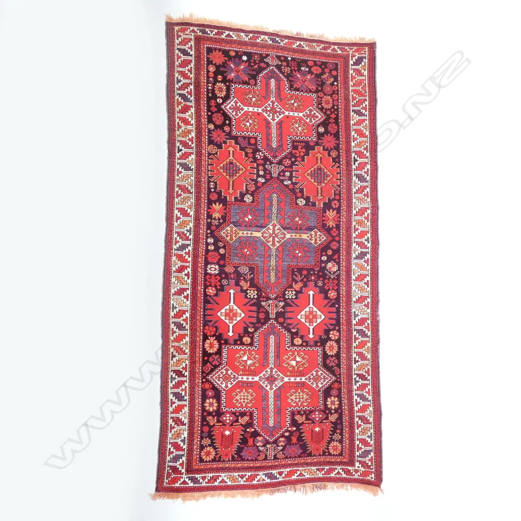 A Hajikabul, Shirvan broad runner. End of the 19thC. 300 x 143cm. Image 1++