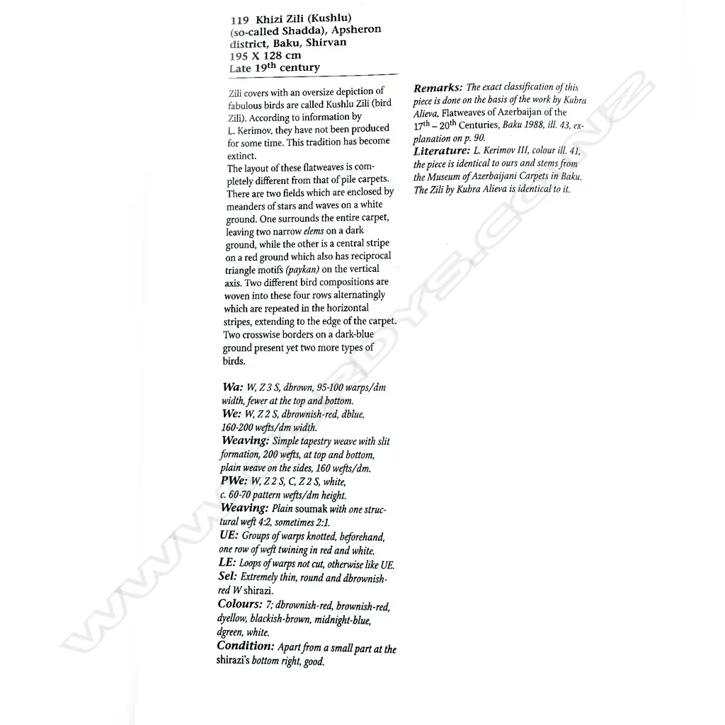 A Khizi Zili flatweave, Baku, Shirvan rug 195 x 128cm. Image 1++