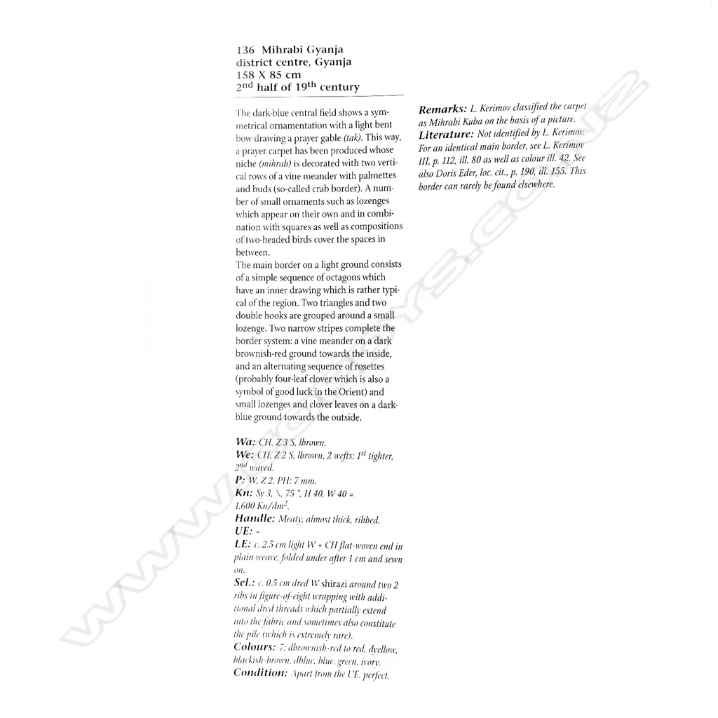 A Mihrabi Gyanja prayer rug. Second half 19thC. 158 x 85cm. Image 1++