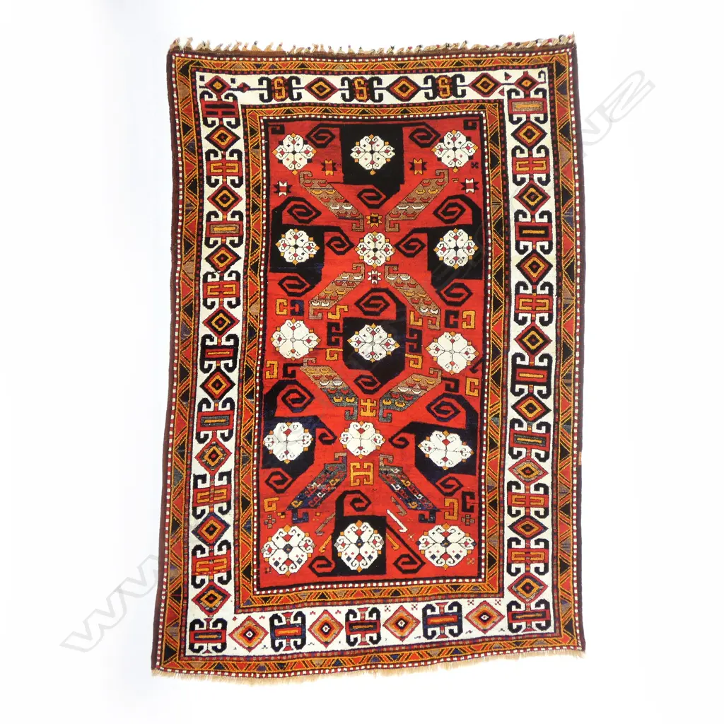 A Swastika Kazak rug. Late 19thC. 247 x 167cm. Image 1++