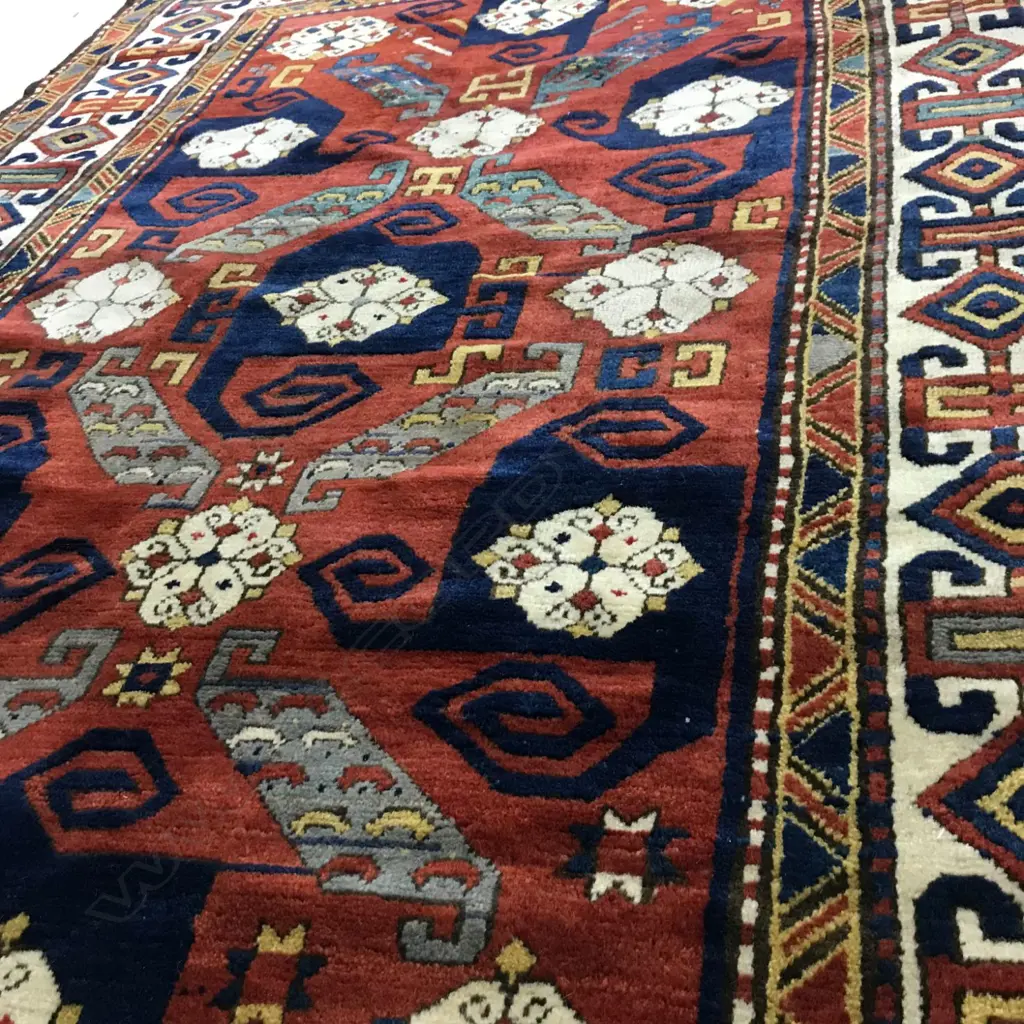 A Swastika Kazak rug. Late 19thC. 247 x 167cm. Image 1++