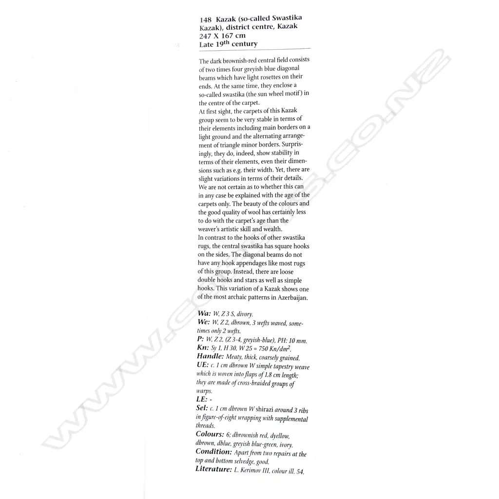 A Swastika Kazak rug. Late 19thC. 247 x 167cm. Image 1++