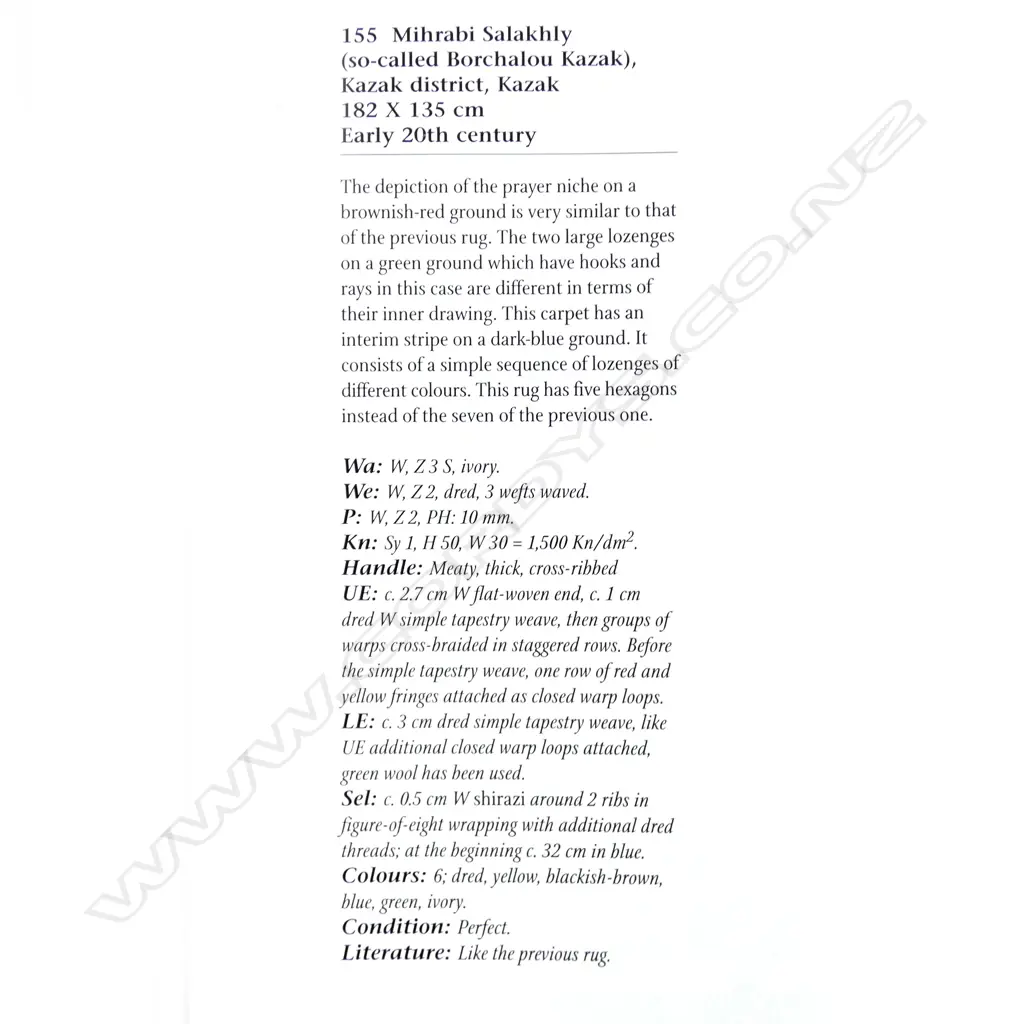 A Mihrabi Salakhly (so called Borchalou Kazak) prayer rug. 182 x 135cm. Image 1++