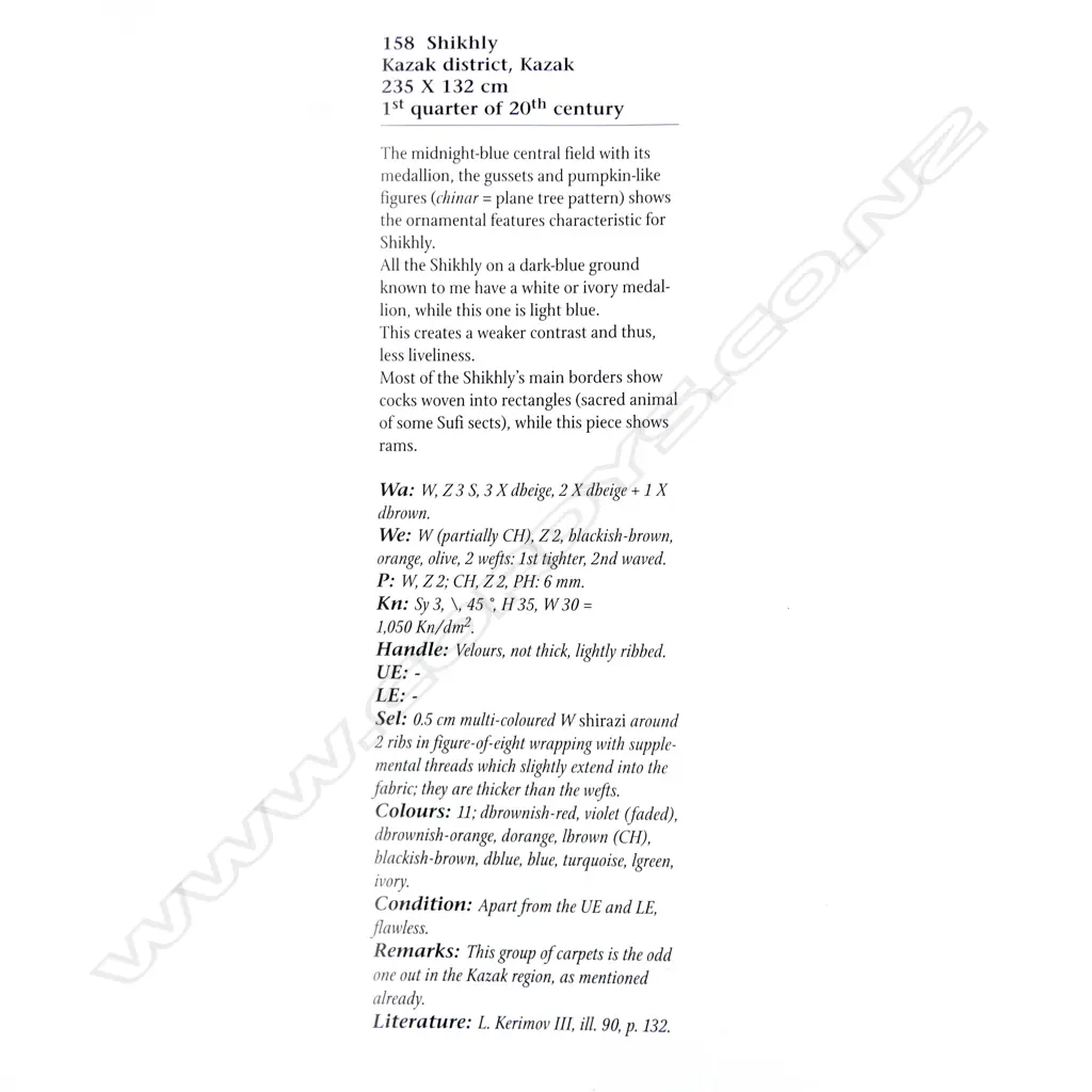 A Shikhly, Kazak rug. First quarter 20thC. 235 x 132cm. Image 1++