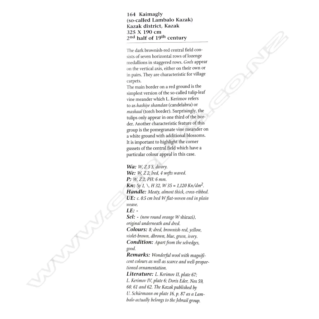 A Kaimagly (so called Lambalo Kazak), Kazak rug. Second half 19thC. 325 x 190cm. Image 1++