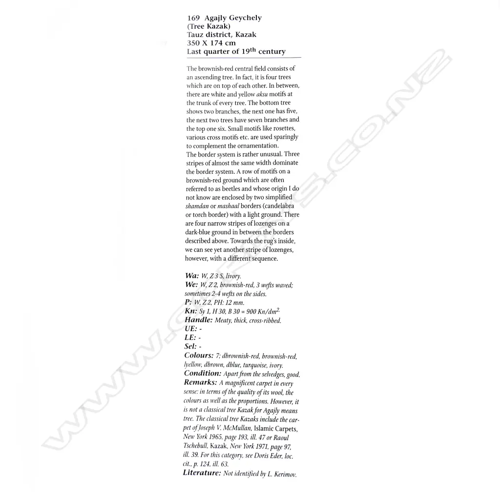 An Agajly Geychely (Tree Kazak) runner. Last quarter 19thC. 350 x 174cm. Image 1++