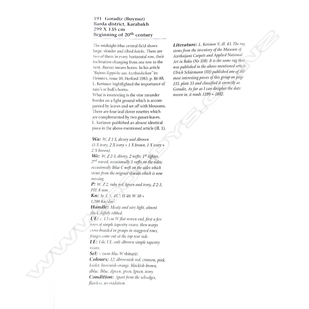 An Goradiz (Horadiz), Karabakh 'buynuz' runner. Beginning of the 20thC. 299 x 135cm. Image 1++