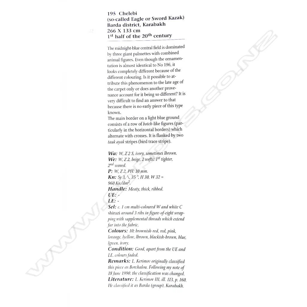 A Chelaberd (Eagle Kazak) Karabakh rug. First half 20thC. 266 x 133cm. Image 1++