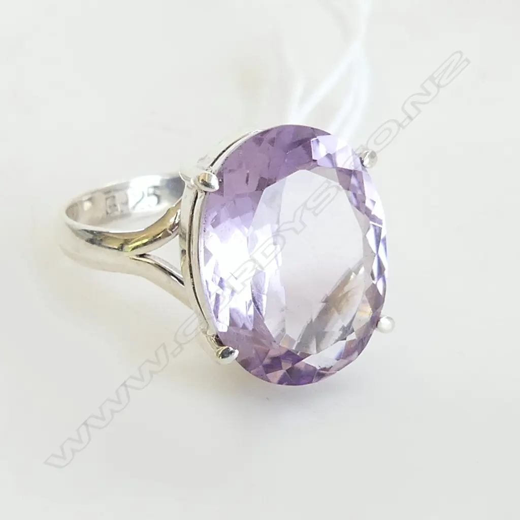 STG & AMETHYST RING  SIZE P 1/2 Image 1++