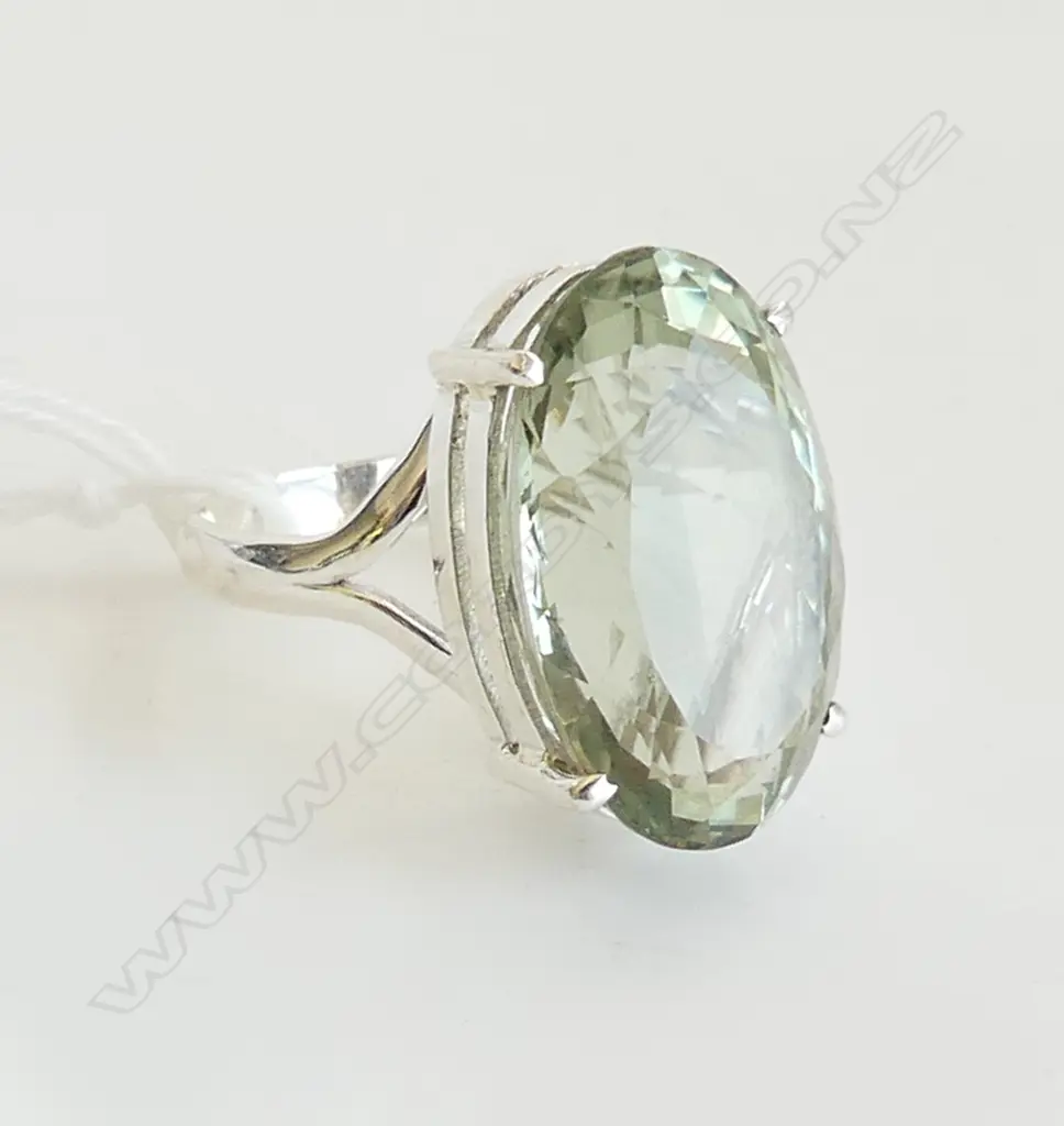 STG & GREEN AMETHYST RING  SIZE P 1/2 Image 1++