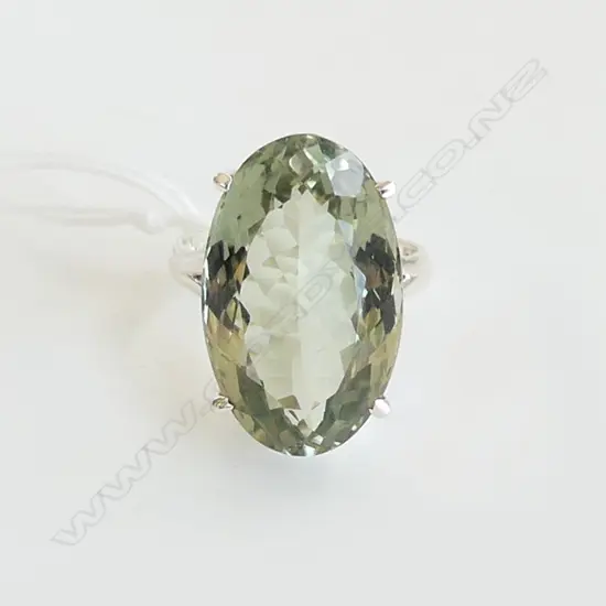 STG & GREEN AMETHYST RING  SIZE P 1/2