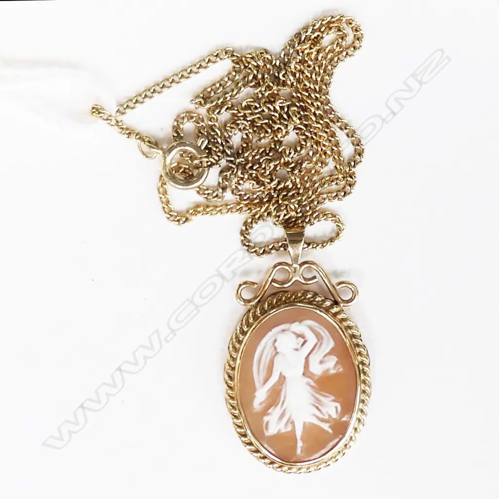9ct GOLD framed CAMEO ON GOLD PLATED CHAIN 46CM Image 1++