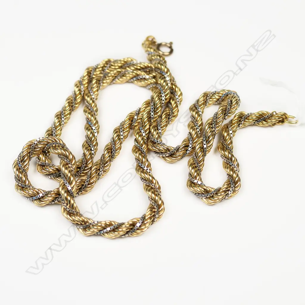 9CT WHITE AND YELLOW GOLD TWISTED CHAIN NECKLACE 33gm Image 1++
