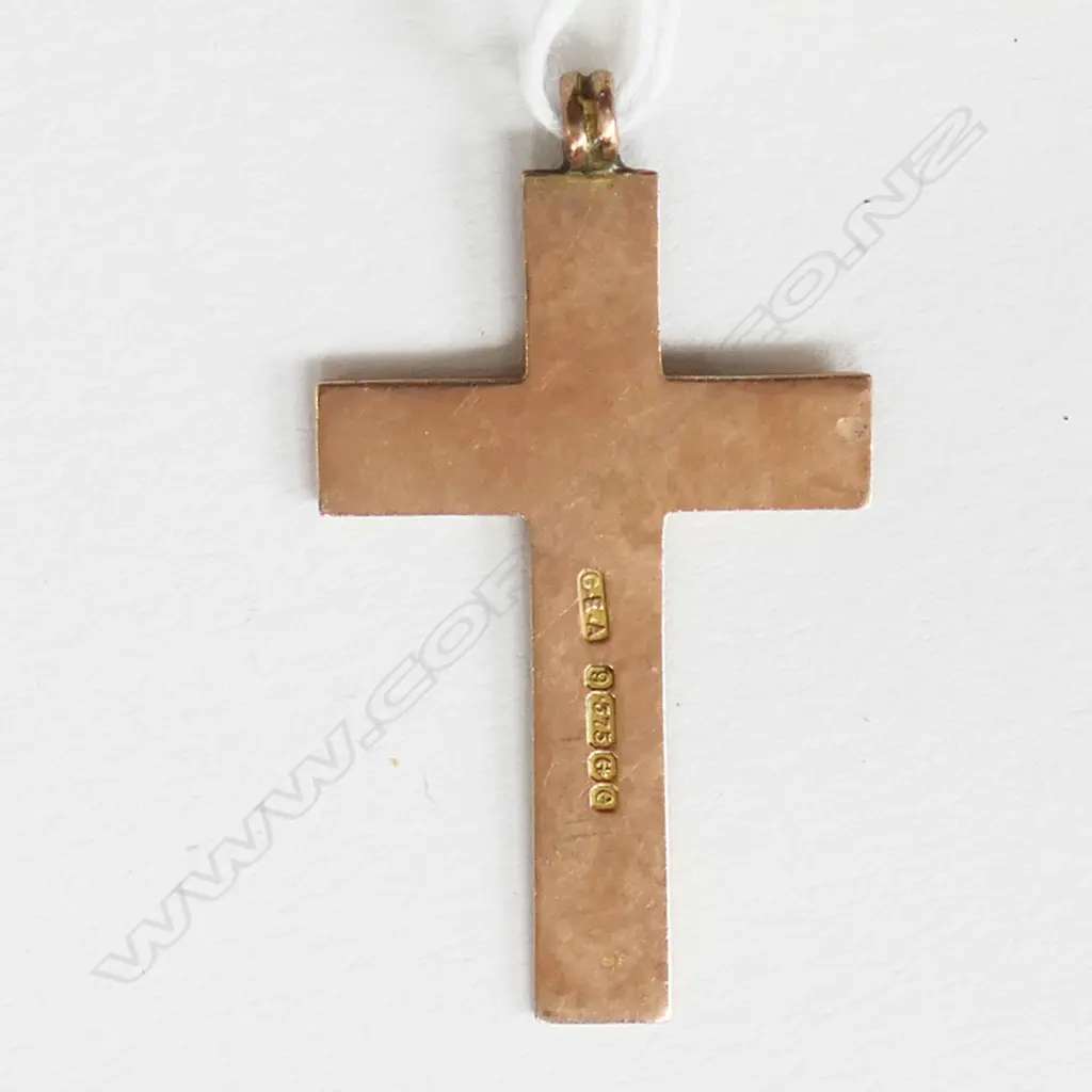 EDWARDIAN 9CT ROSE GOLD ENGRAVED CRUCIFIX, 1904 Birmingham,3.65gm Image 1++