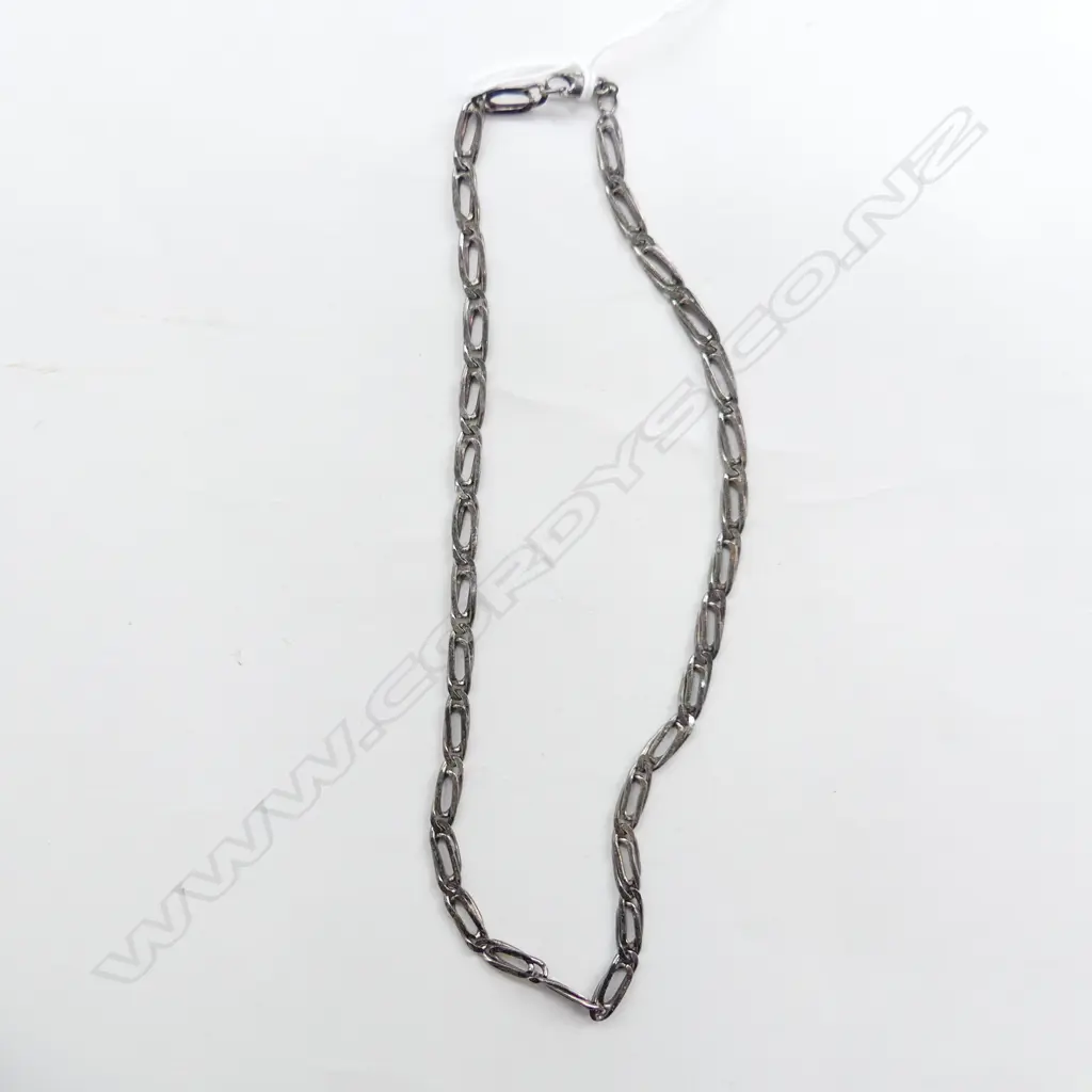 SILVER DOUBLE OVAL FLAT LINK NECK CHAIN L.400mm Image 1++