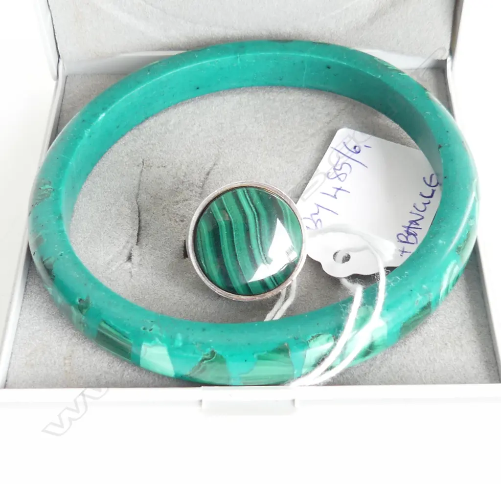 925 SILVER & MALACHITE RING + BANGLE 70mm int. dia Image 1++