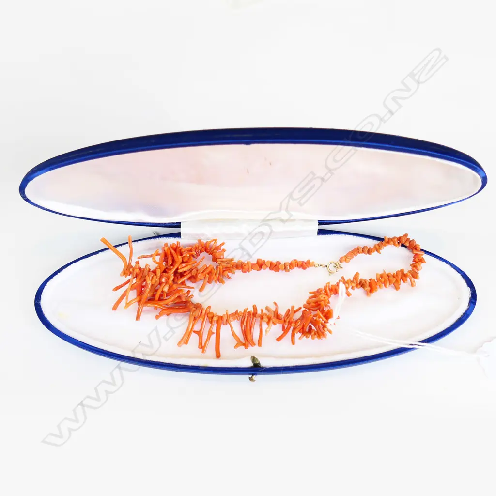 VINTAGE MEDITERRANEAN CORAL BRANCH NECKLACE L.510mm, CASED Image 1++