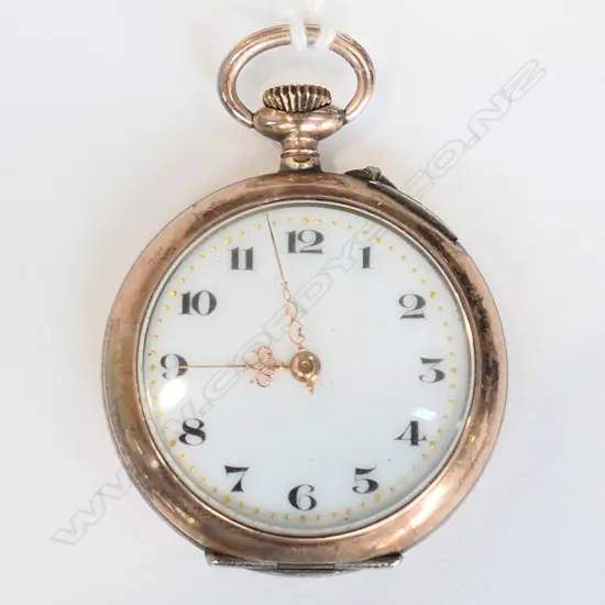 8CT ROSE GOLD LADIES AND SILVER BACKED POCKET WATCH - WORKING 20.9 GM
