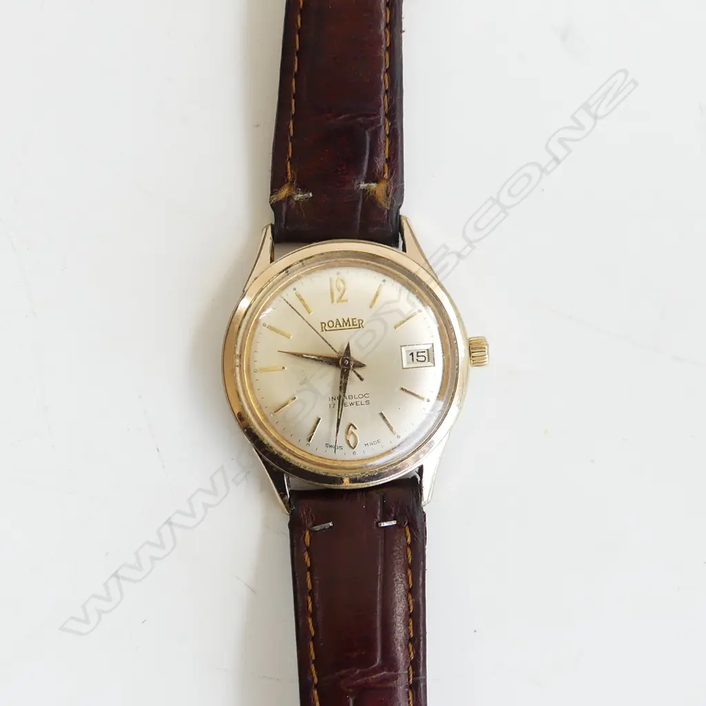 ROAMER GENTS VINATGE G/PLATE WRISTWATCH RUNNING w leather strap Image 1++