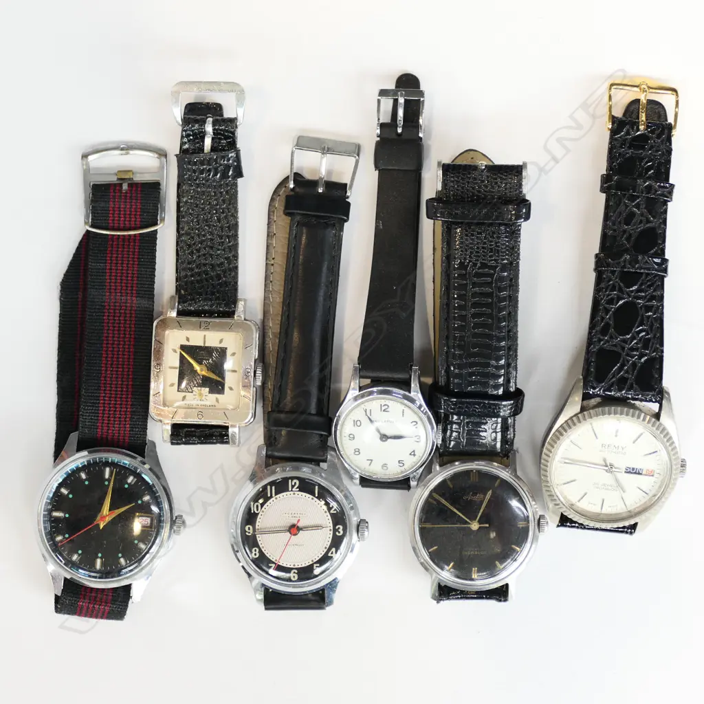 6 VINTAGE WRIST WATCHES - BLACK STRAPS Image 1++