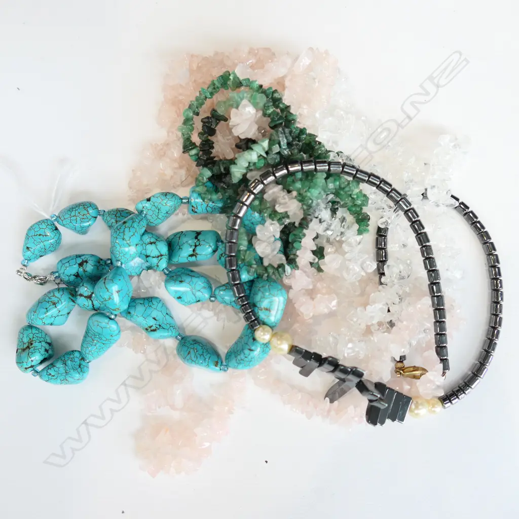6 GEMSTONE NECKLACES; ROSE QUARTZ ETC Image 1++