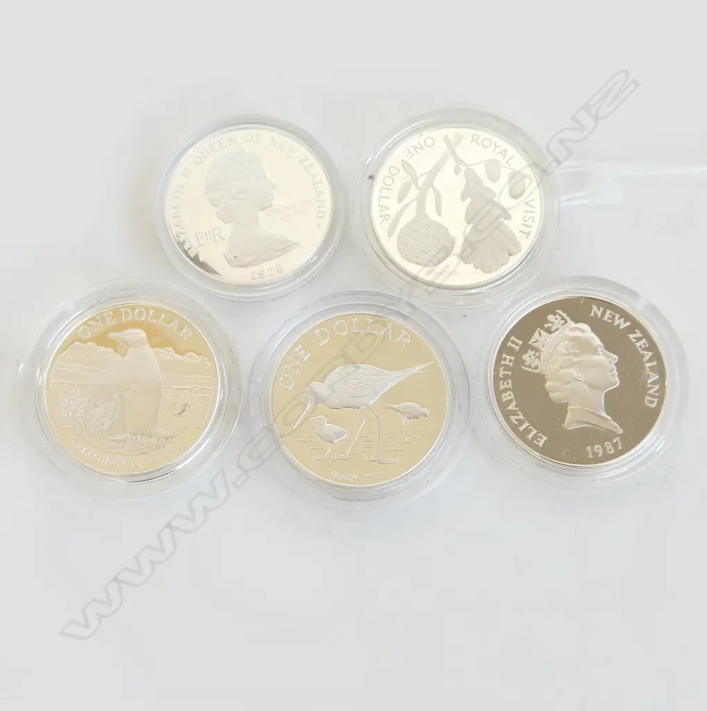 5 NZ SILVER $1 PROOF COINS Image 1++