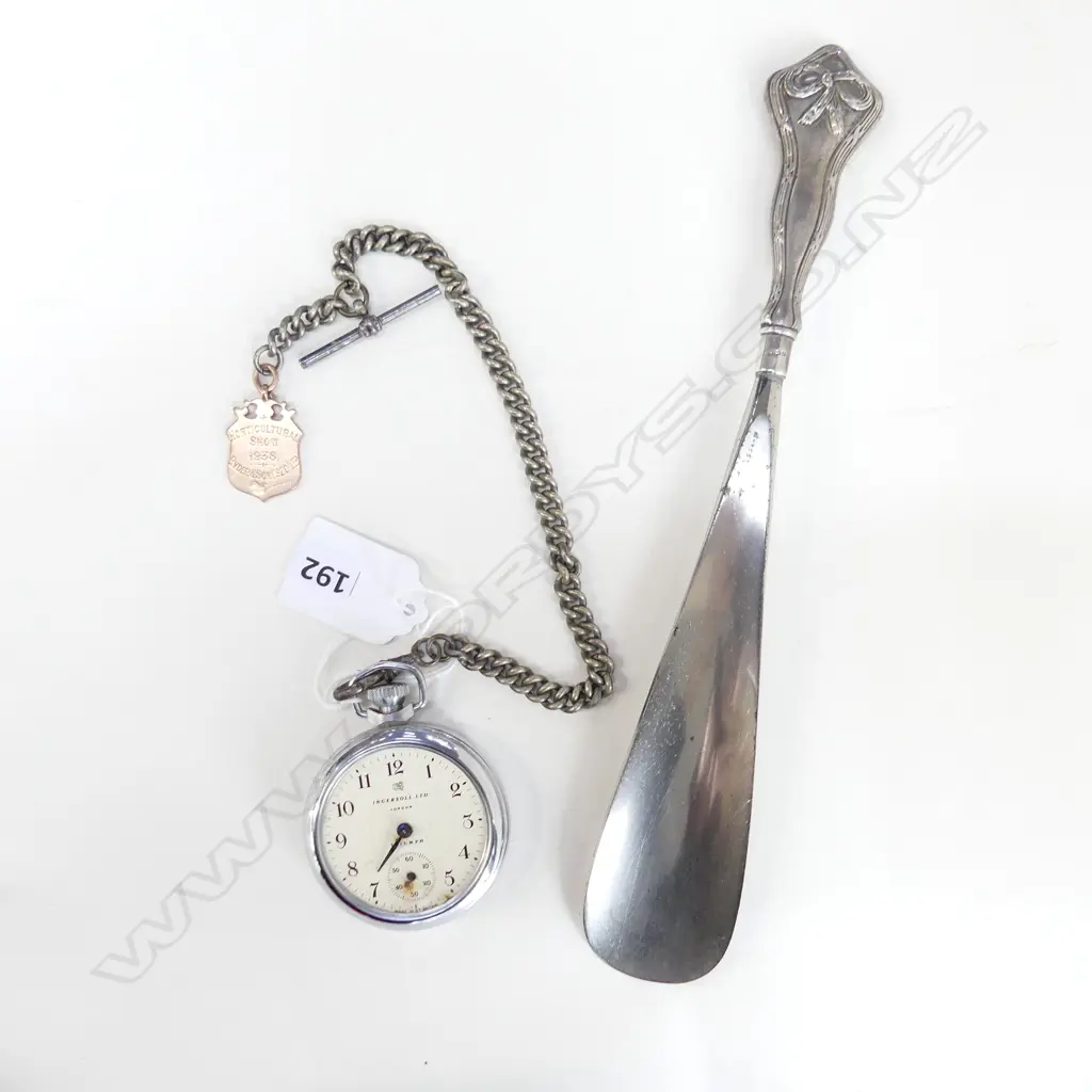 9CT FOB MEDAL 4.8 GM ON PLATED CHAIN w. STOPWATCH + SHOE HORN w. STG HANDLE   Image 1++