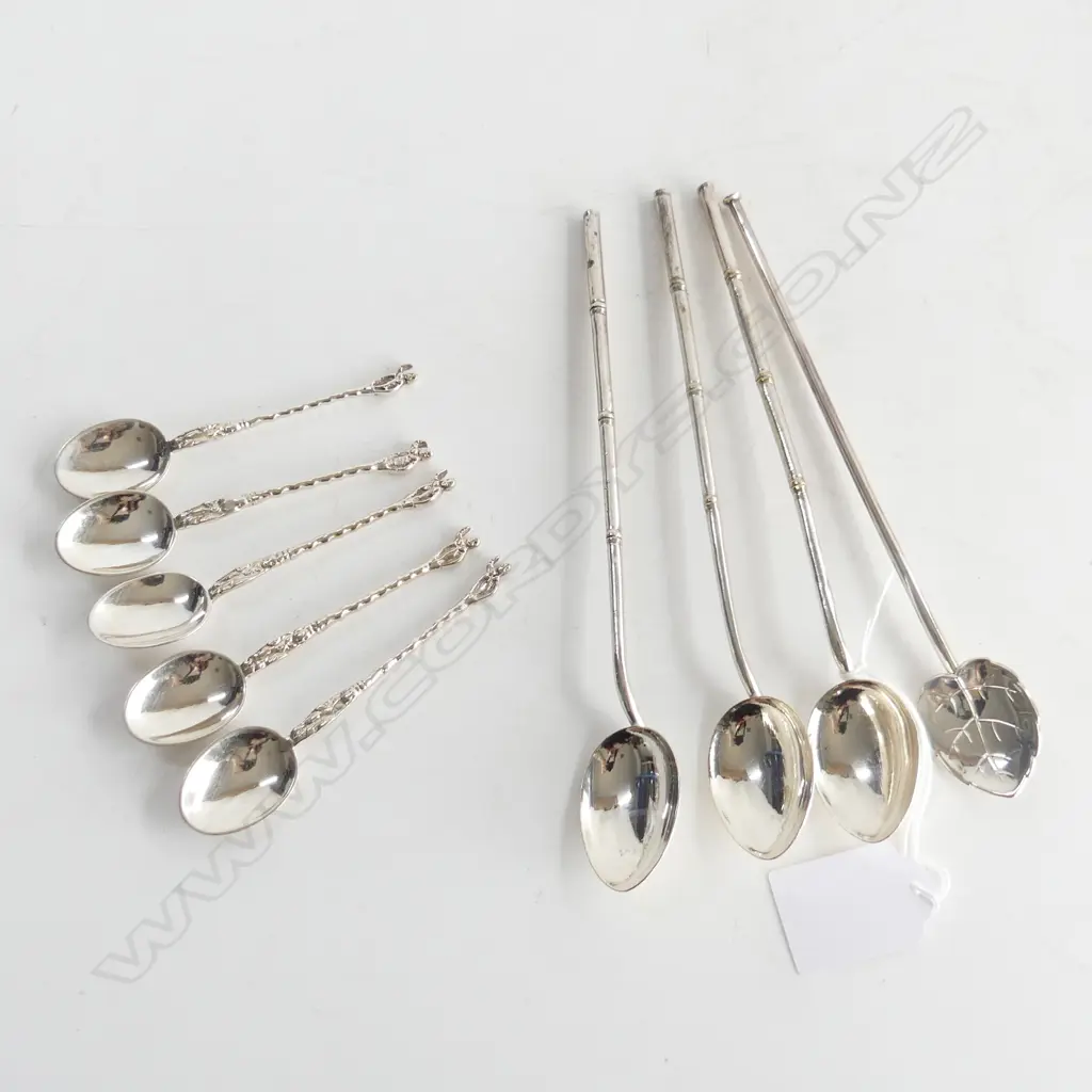 4 SILVER STRAWS + 5 SILVER APOSTLE SPOONS EUROPEAN HALLMARKS 101 GM Image 1++
