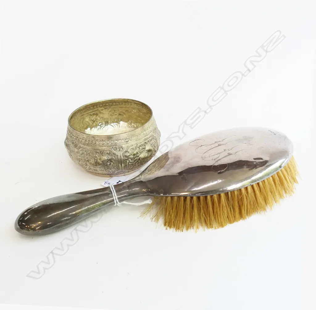 ETHNIC SILVER? BOWL + STG HAIR BRUSH B'HAM 1907 Image 1++