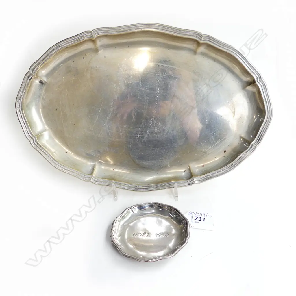 2 800 SILVER DISHES; NOEL 1950 80mm dia, OVAL TRAY 195x295mm 344 GM Image 1++