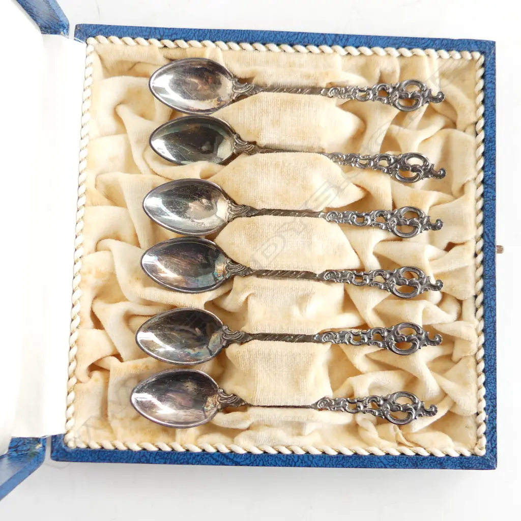 SET OF 6 STG SILVER TEASPOONS NORWAY, CASED 54 GM Image 1++