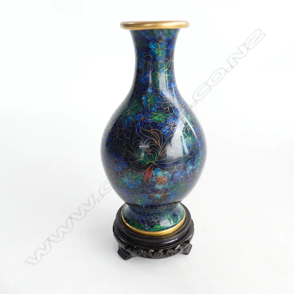 BLUE CLOISONNE VASE H.230mm ON STAND Image 1++