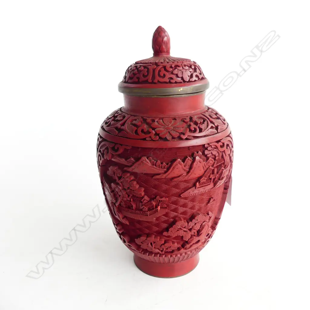 CINNABAR LIDDED JAR H.210mm Image 1++
